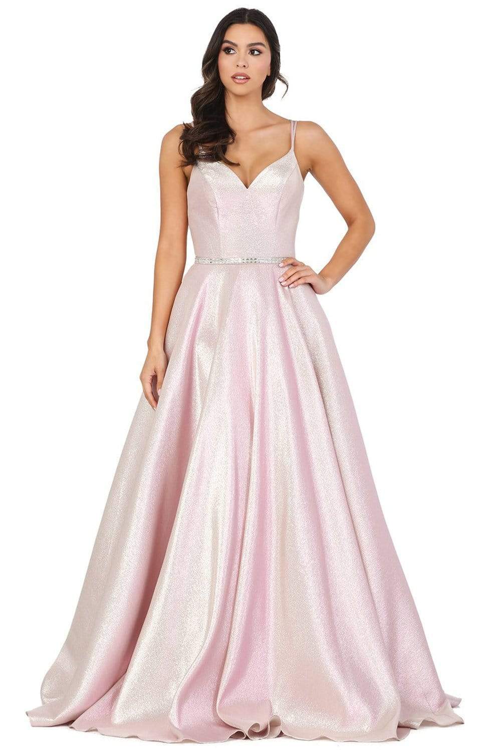 Dancing Queen - 2958 Sleeveless Crisscross Back A-Line Gown Prom Dresses XS / Blush