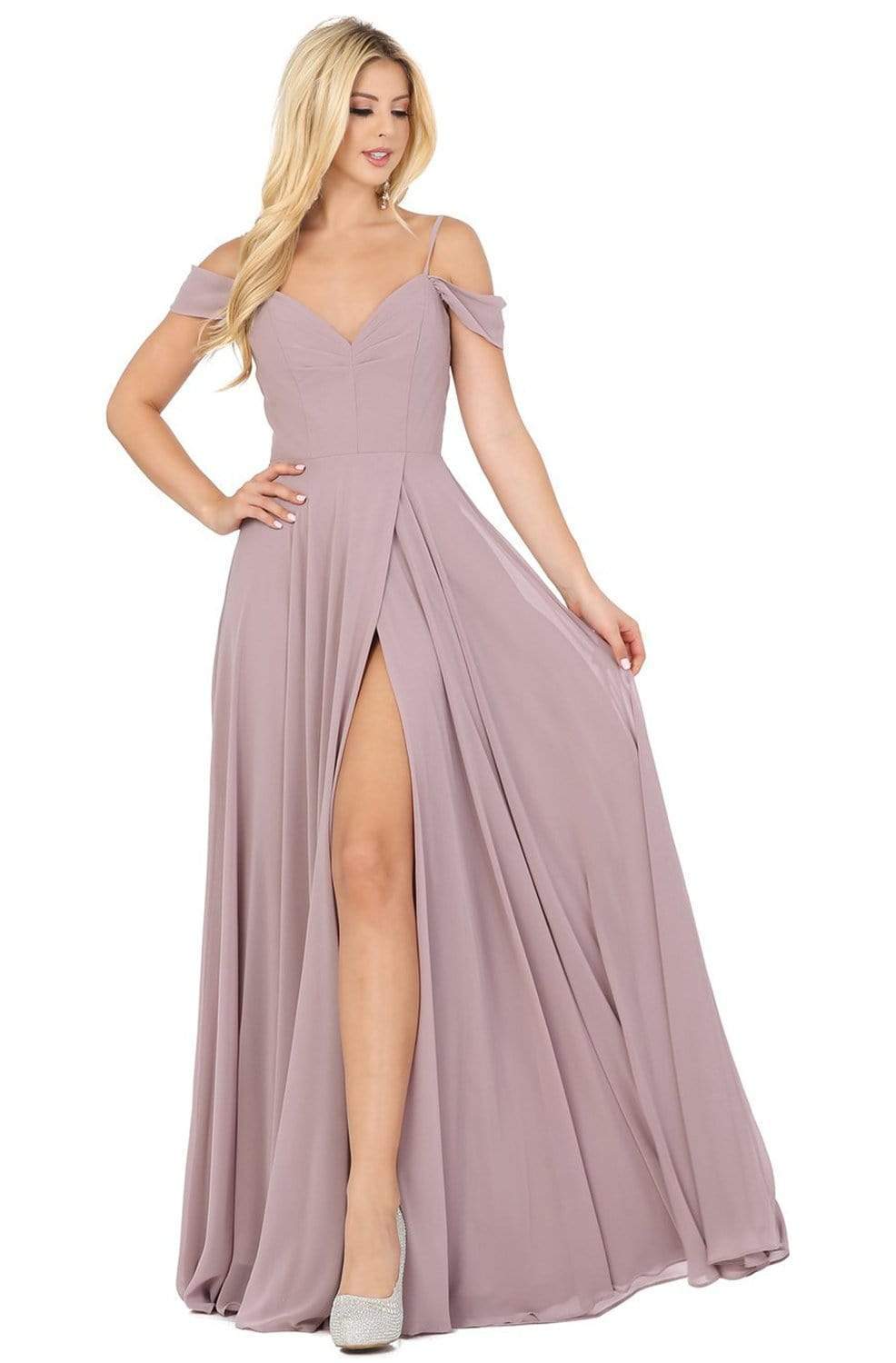 Dancing Queen - 2961 Lace Back Cold Shoulder A-Line Prom Dress Prom Dresses XS / Mocha