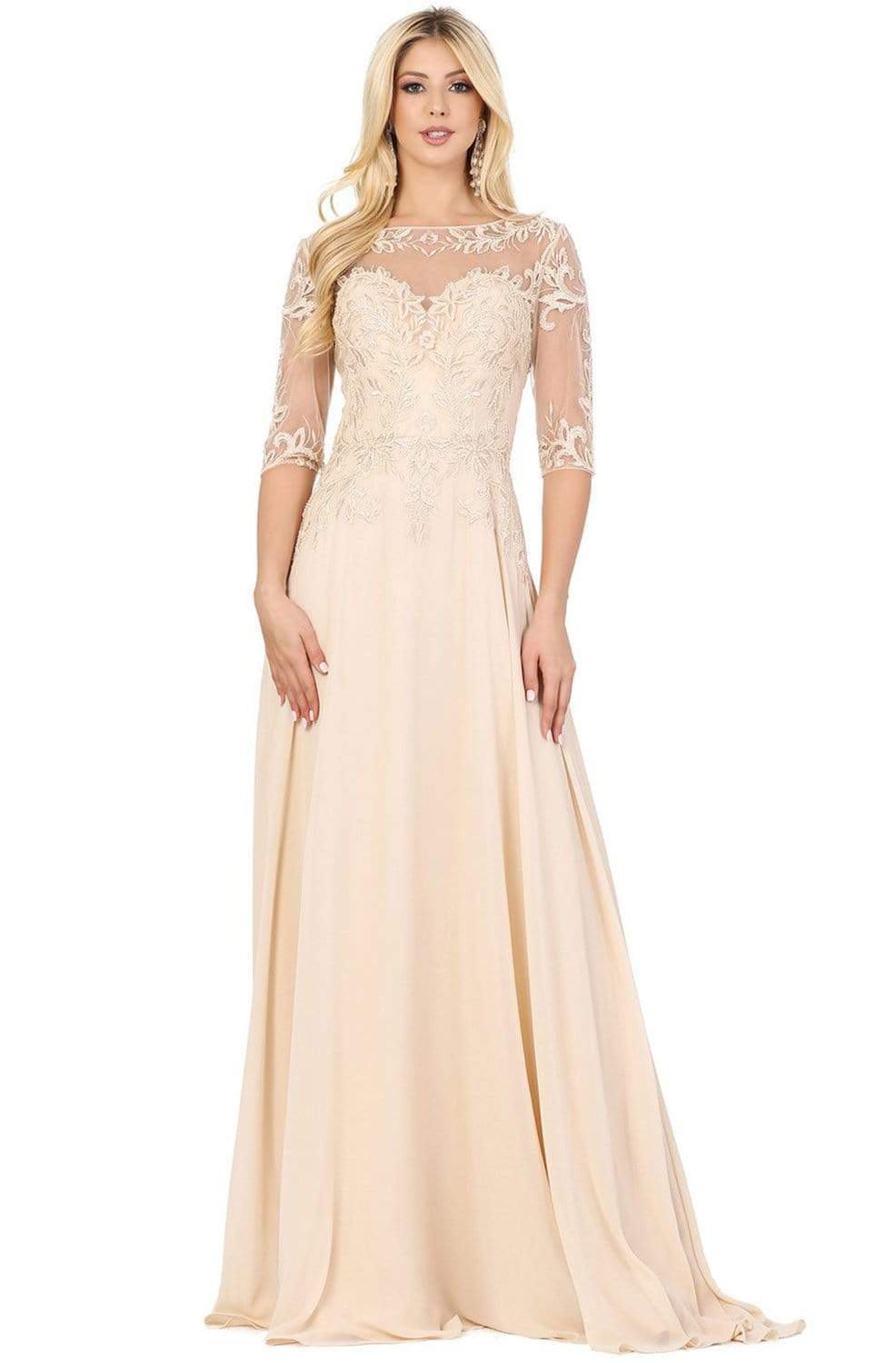 Dancing Queen - 2980 Embroidered Bateau A-line Dress Mother of the Bride Dresses XS / Champagne