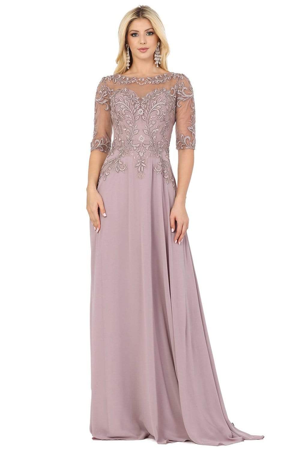 Dancing Queen - 2980 Embroidered Bateau A-line Dress Mother of the Bride Dresses XS / Mocha