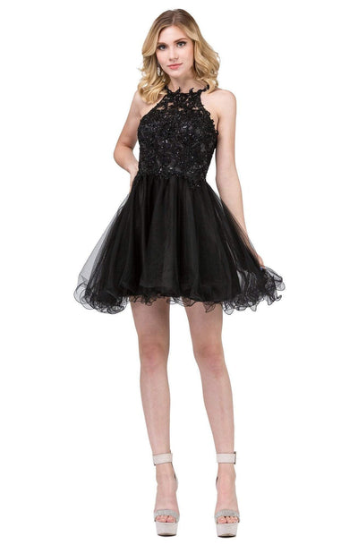 Dancing Queen - 3004 Illusion Halter Jeweled Homecoming Dress Special Occasion Dress XS / Black