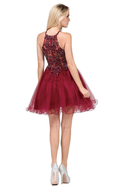 Dancing Queen - 3004 Illusion Halter Jeweled Homecoming Dress Special Occasion Dress XS / Burgundy