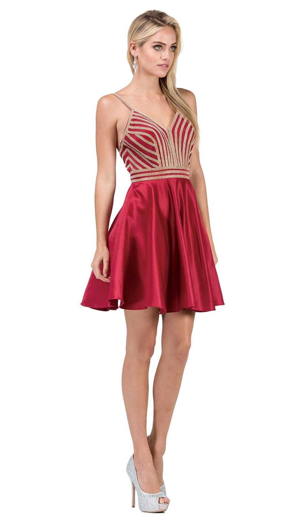 Dancing Queen - 3009 Beaded V-neck A-line Homecoming Dress Homecoming Dresses XS / Burgundy