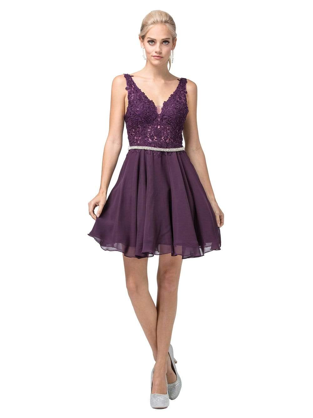 Dancing Queen - 3011 Plunging V-Neck Lace Bodice Homecoming Dress Homecoming Dresses