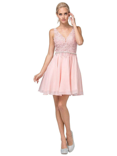 Dancing Queen - 3011 Plunging V-Neck Lace Bodice Homecoming Dress Homecoming Dresses