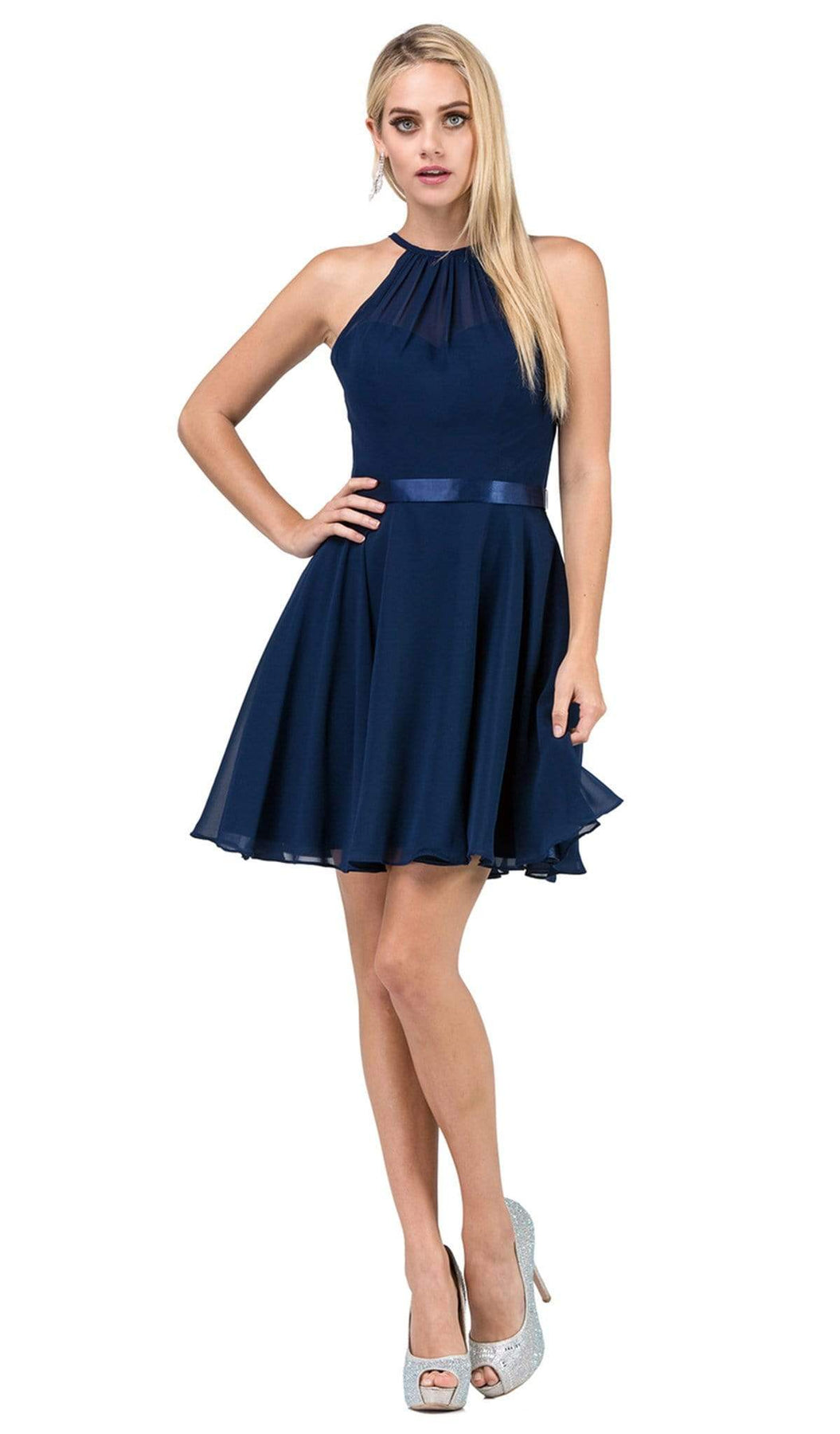 Dancing Queen - 3013 Halter Style Sleeveless Chiffon Cocktail Dress Cocktail Dresses XS / Navy
