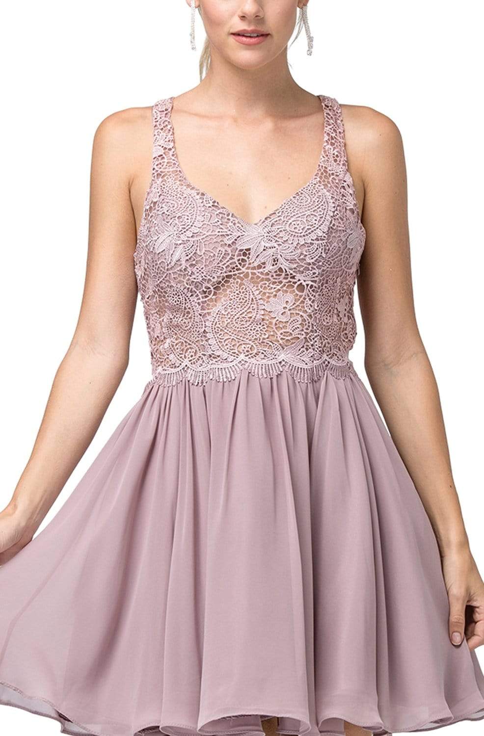 Dancing Queen - 3044 Lace Embroidered V-neck A-line Dress Homecoming Dresses