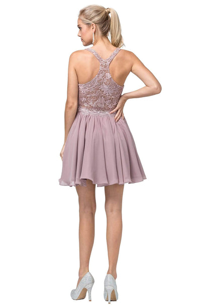 Dancing Queen - 3044 Lace Embroidered V-neck A-line Dress Homecoming Dresses
