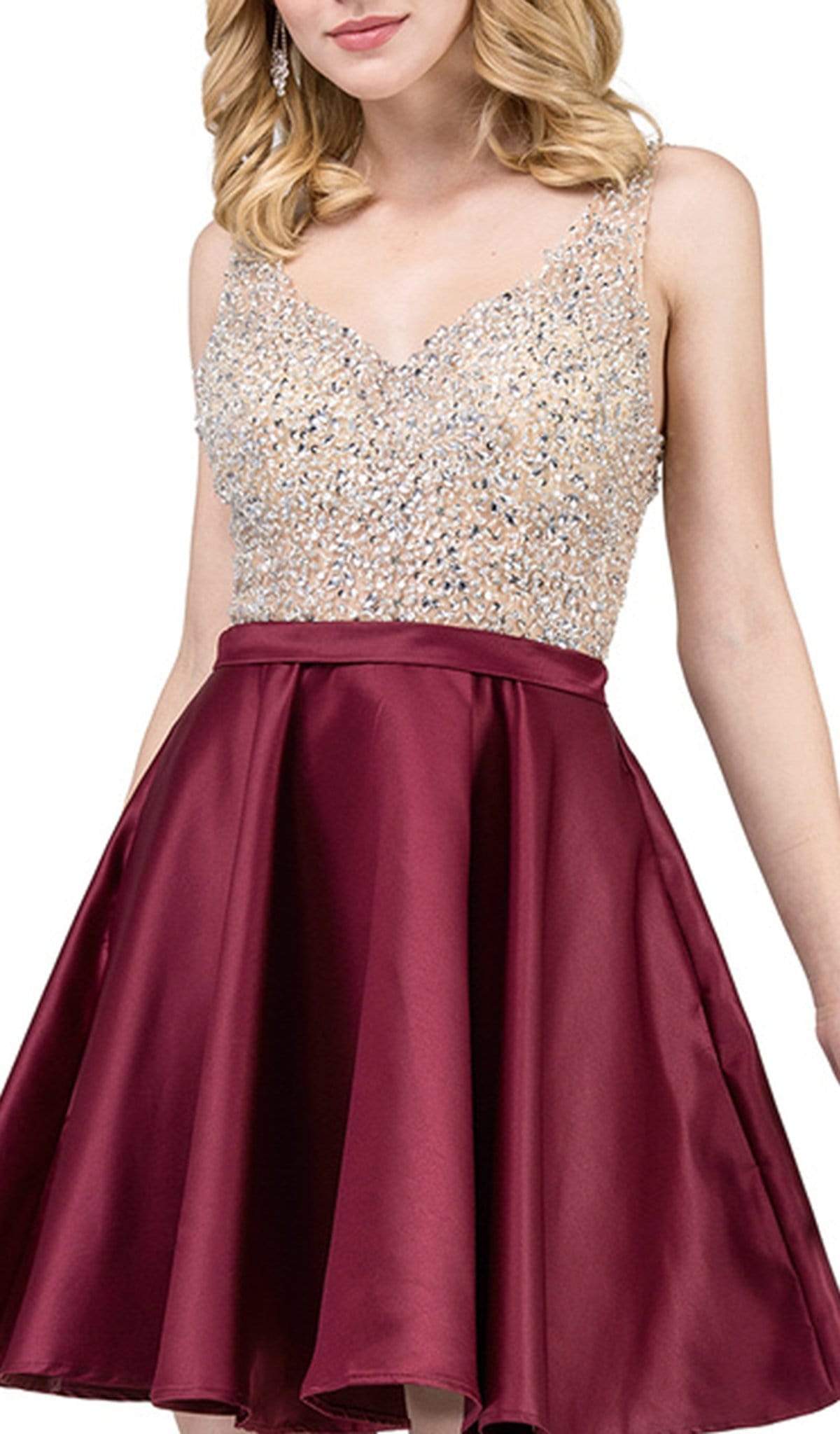Dancing Queen - 3092 Bejeweled V-neck A-line Homecoming Dress Special Occasion Dress