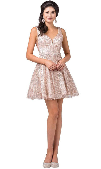 Dancing Queen - Glitter Mesh Fit and Flare Cocktail Dress 3103 - 1 pc Rose Gold In Size XS Available CCSALE XS / Rose Gold