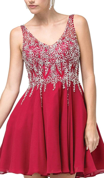 Dancing Queen - 3129 Embellished V-Neck A-Line Cocktail Dress Homecoming Dresses