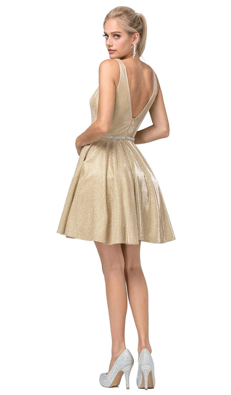 Dancing Queen - 3142 V-Neck Pleated A-Line Cocktail Dress Homecoming Dresses