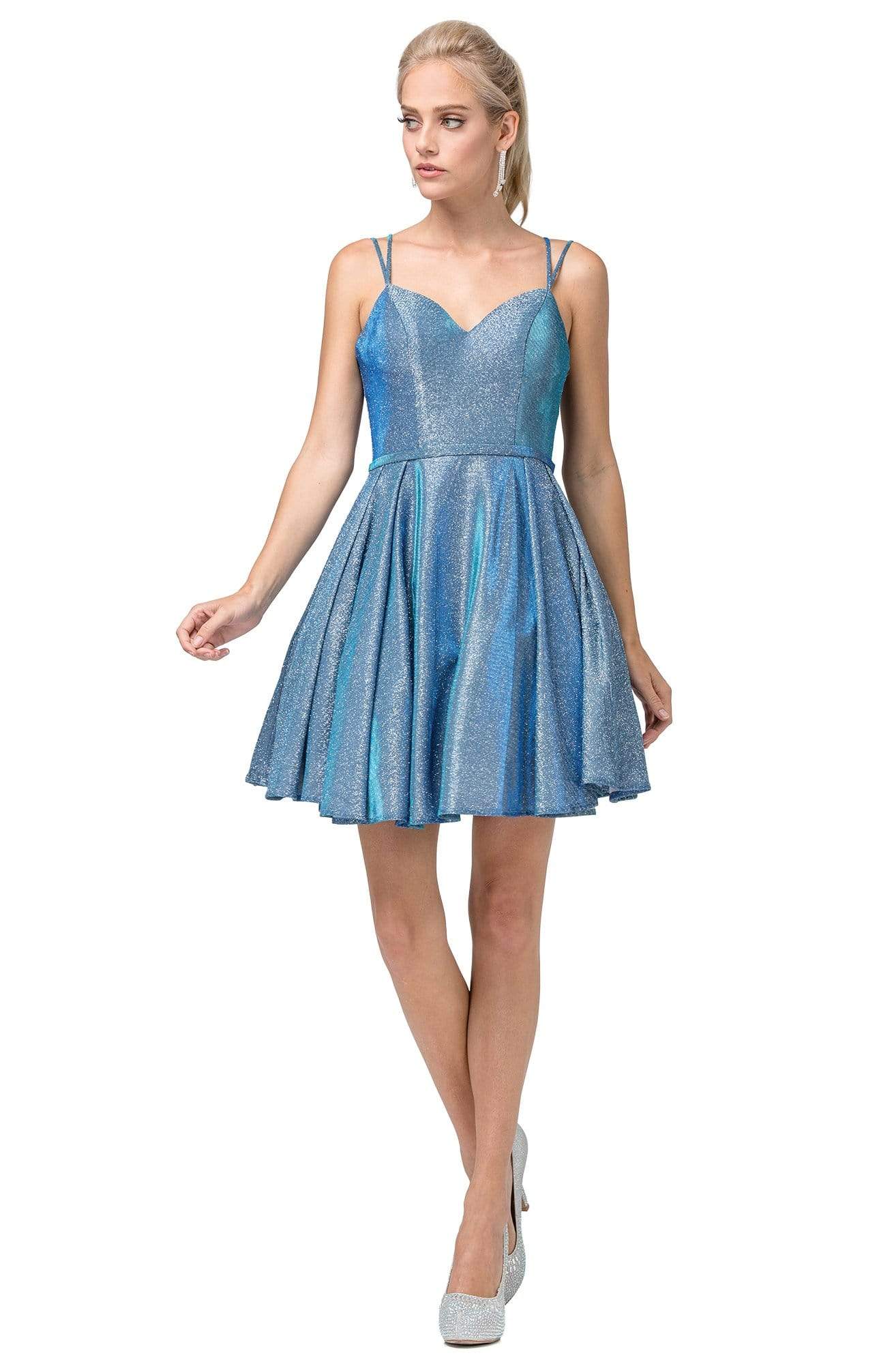 Dancing Queen - 3144 Double Strap Sweetheart Neck A-Line Glitter Dress Homecoming Dresses XS / Blue