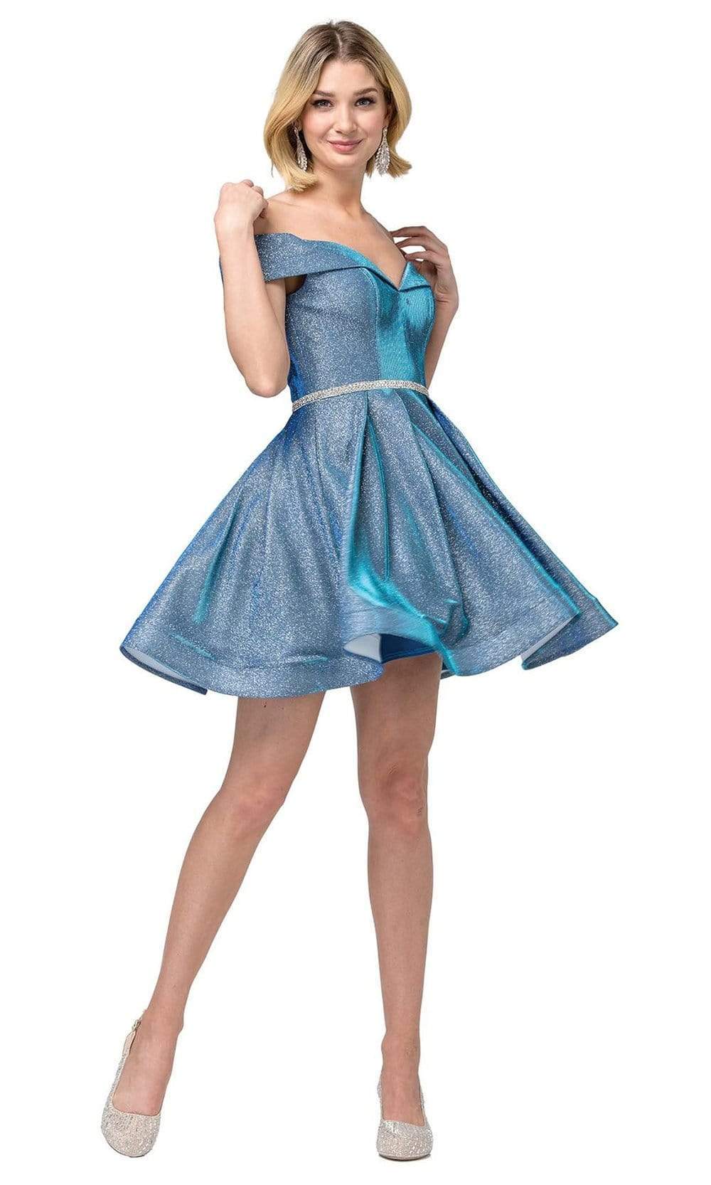 Dancing Queen - 3147 Off-Shoulder Embellished A-line Dress Homecoming Dresses XS / Blue