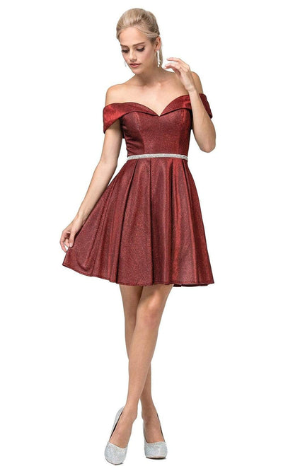 Dancing Queen - 3147 Off-Shoulder Embellished A-line Dress Homecoming Dresses XS / Burgundy