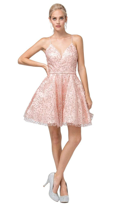 Dancing Queen - 3154 Trailing Glitter Motif A-Line Dress Homecoming Dresses XS / Rose Gold