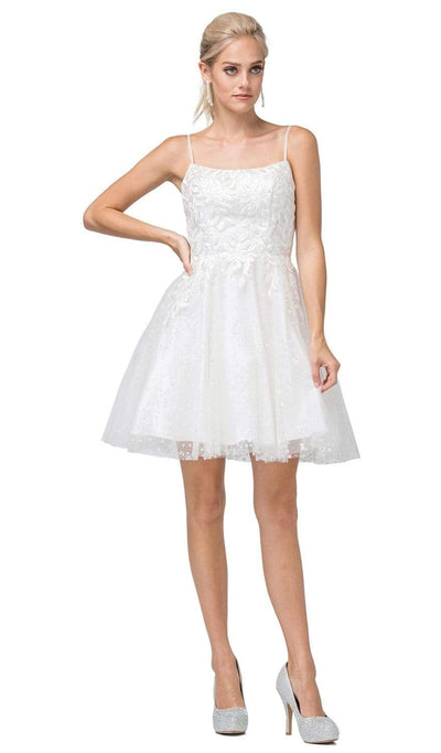 Dancing Queen - 3158 Embroidered Foliage Short A-Line Dress Homecoming Dresses XS / Off White