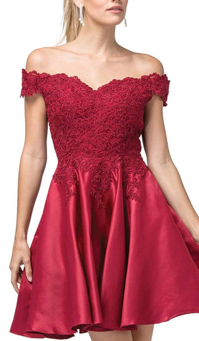 Dancing Queen - 3213 Off Shoulder Lace and Satin Cocktail Dress Homecoming Dresses