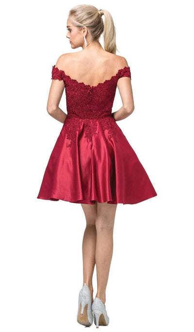 Dancing Queen - 3213 Off Shoulder Lace and Satin Cocktail Dress Homecoming Dresses