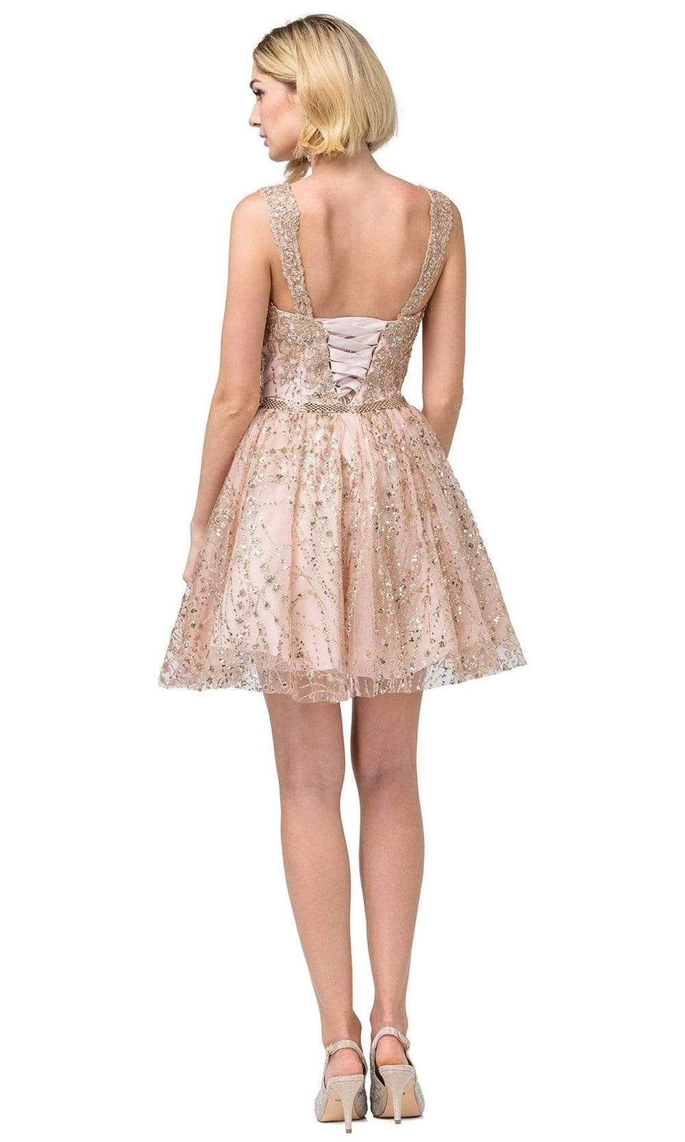 Dancing Queen Danq_3222 - Short A-Line Dress - Embroidery, Shoulder Straps, Fitted Bodice, A-Line Skirt, Lace Up Back ADASA Dancing Queen Danq_3222 - Short A-Line Dress - Embroidery, Shoulder Straps, Fitted Bodice, A-Line Skirt, Lace Up Back ADASA