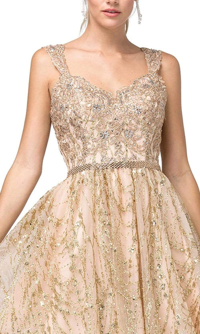 Dancing Queen - Embellished V-Neck Fitted Cocktail Dress 3222SC In Pink and Gold