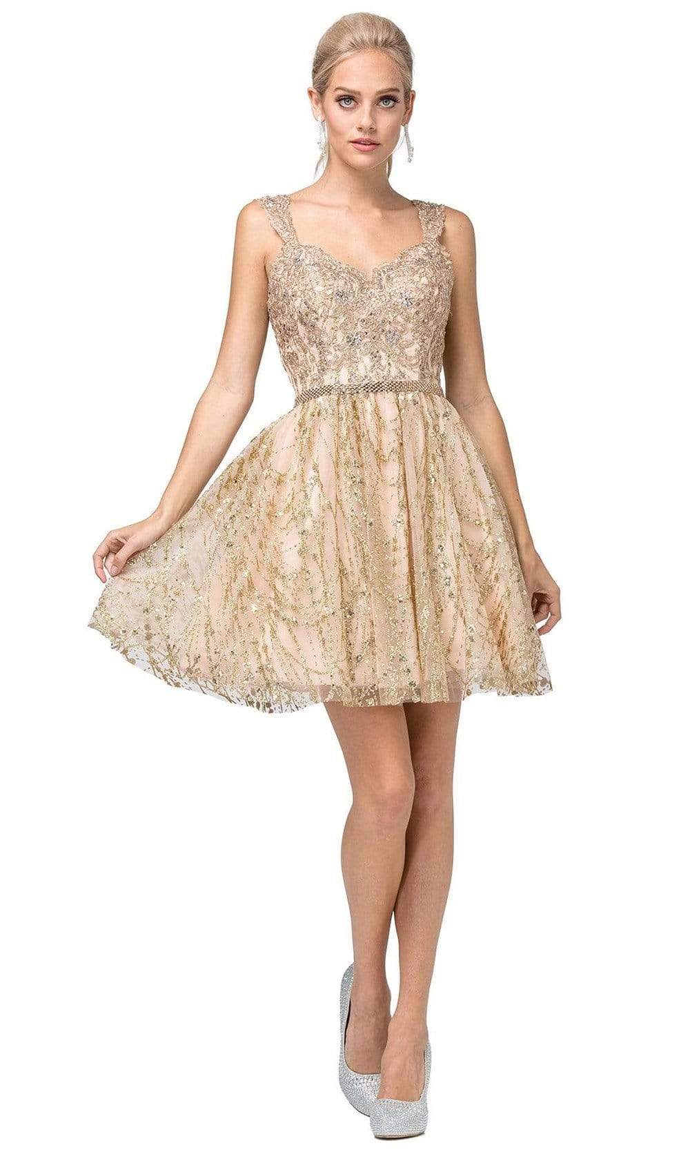 Dancing Queen Danq_3222 - Short A-Line Dress - Embroidery, Shoulder Straps, Fitted Bodice, A-Line Skirt, Lace Up Back L / Rose Gold Dancing Queen Danq_3222 - Short A-Line Dress - Embroidery, Shoulder Straps, Fitted Bodice, A-Line Skirt, Lace Up Back L / Rose Gold