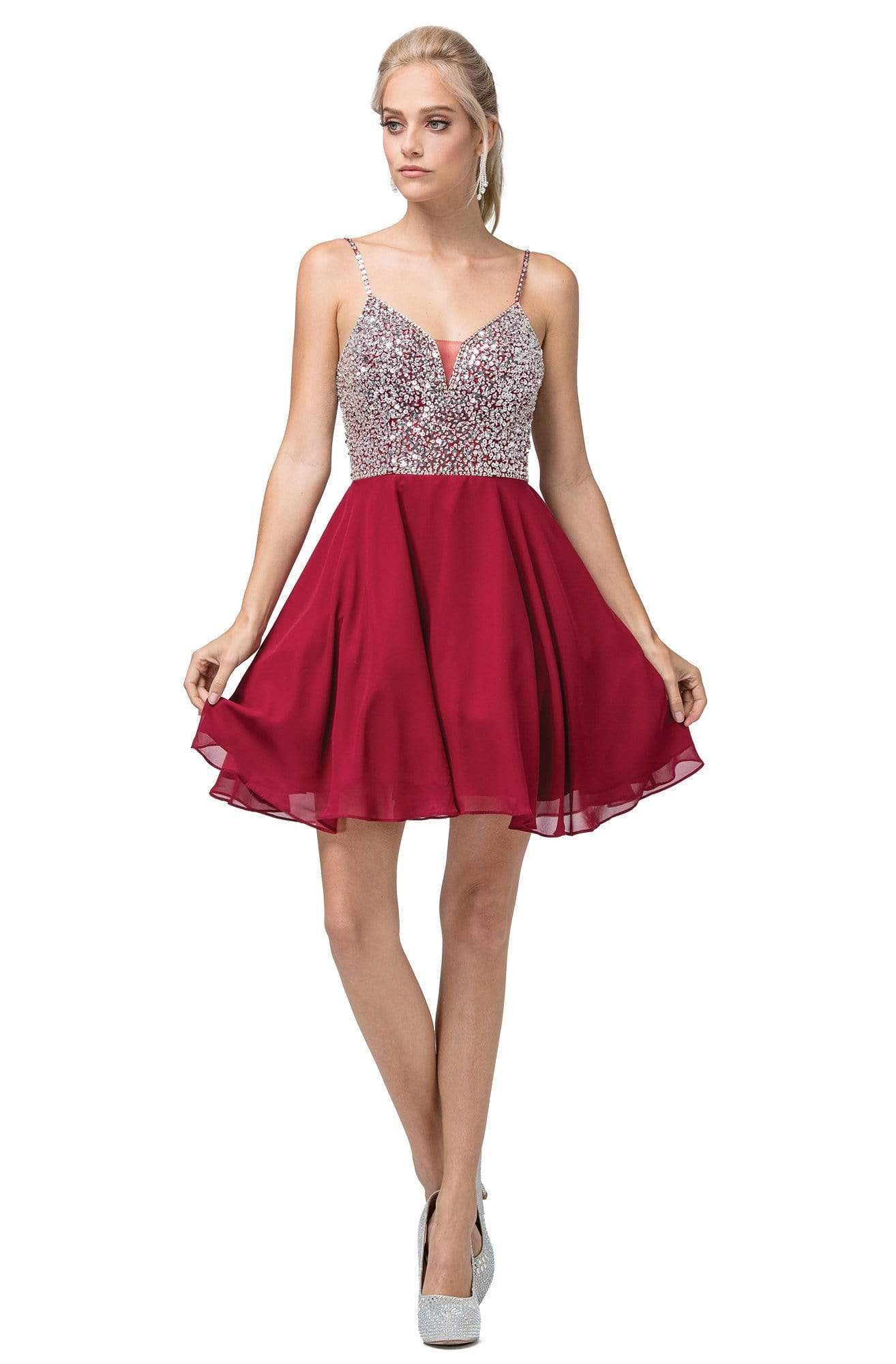 Dancing Queen - 3226 Embellished Plunging V-Neck A-Line Dress Homecoming Dresses