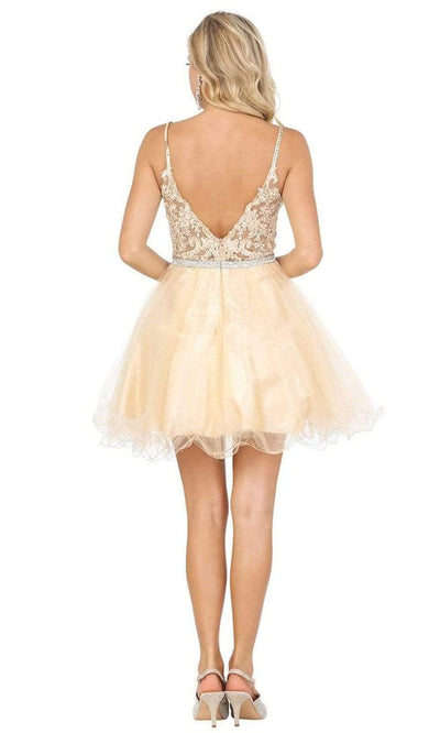 Dancing Queen - Spaghetti Strap Appliqued Tulle Dress 3228SC In Neutral