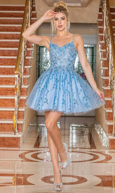 Dancing Queen 3278 - Floral Embroidery A-Line Cocktail Dress Special Occasion Dress XS / Bahama Blue
