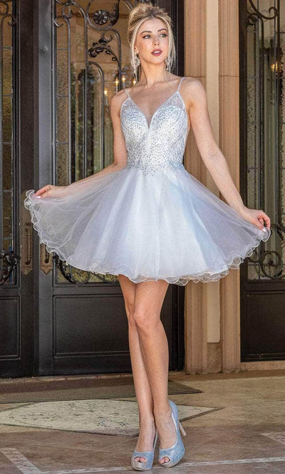 Dancing Queen 3308 - V-Neck Curled A-Line Cocktail Dress Special Occasion Dress