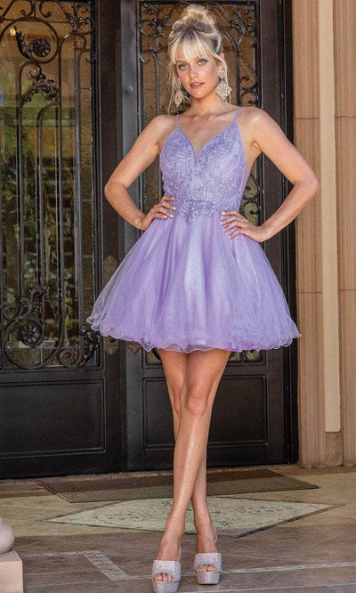 Dancing Queen 3308 - V-Neck Curled A-Line Cocktail Dress Special Occasion Dress XS / Lilac
