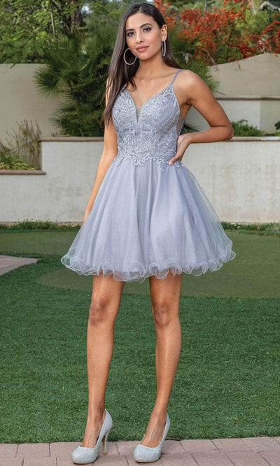 Dancing Queen 3308 - V-Neck Curled A-Line Cocktail Dress Special Occasion Dress XS / Silver