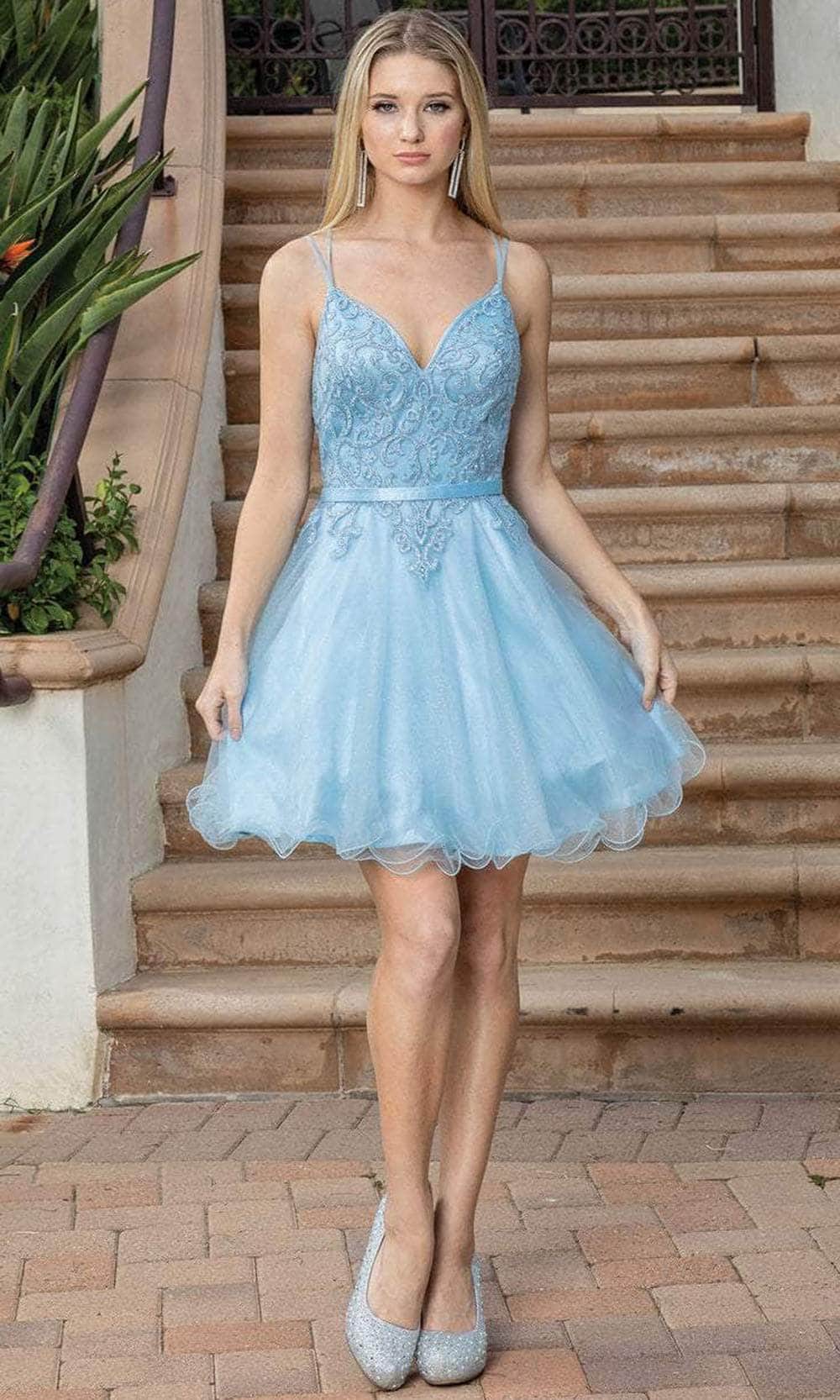 Dancing Queen 3315 - Dual Straps Embellished Cocktail Dress Special Occasion Dress XS / Bahama Blue