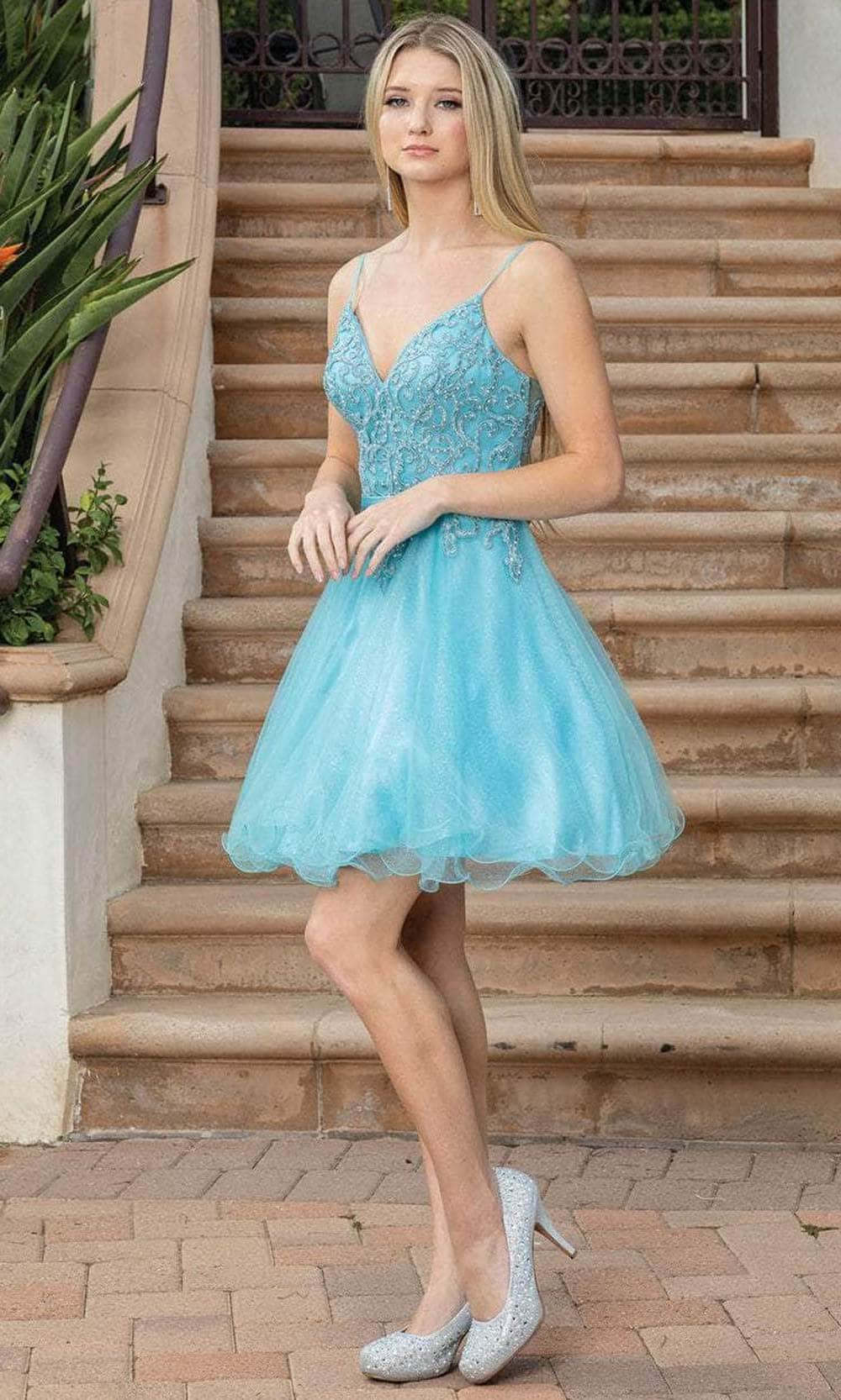 Dancing Queen 3315 - Dual Straps Embellished Cocktail Dress Special Occasion Dress XS / Dusty Blue