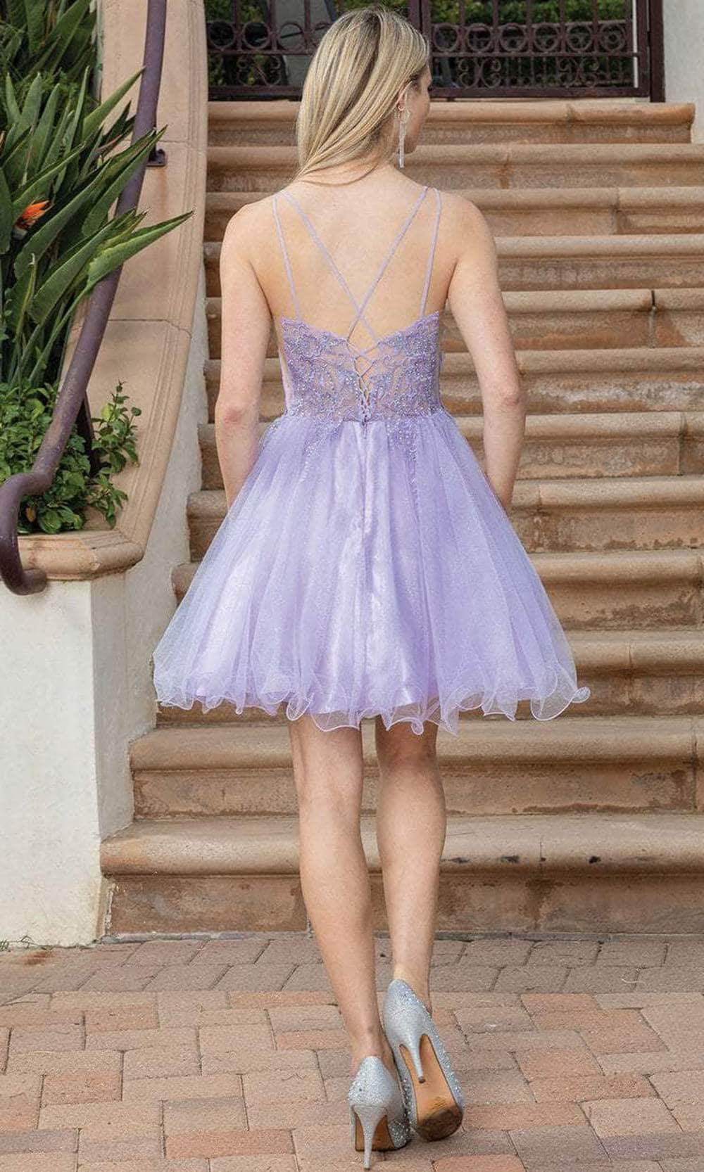 Dancing Queen 3316 - Applique V-Neck Tulle Cocktail Dress Special Occasion Dress