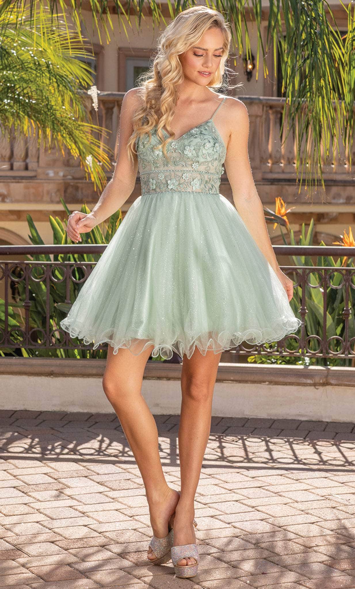 Dancing Queen Danq_3336 - Short A-Line Dress - Sleeveless, Beaded, Open Back, Back Zipper, Cocktail XL / Sage Dancing Queen Danq_3336 - Short A-Line Dress - Sleeveless, Beaded, Open Back, Back Zipper, Cocktail XL / Sage