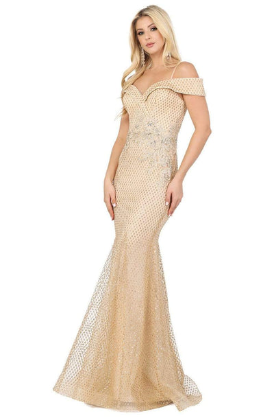 Dancing Queen - 4043 Embroidered Off-Shoulder Trumpet Dress Evening Dresses XS / Gold