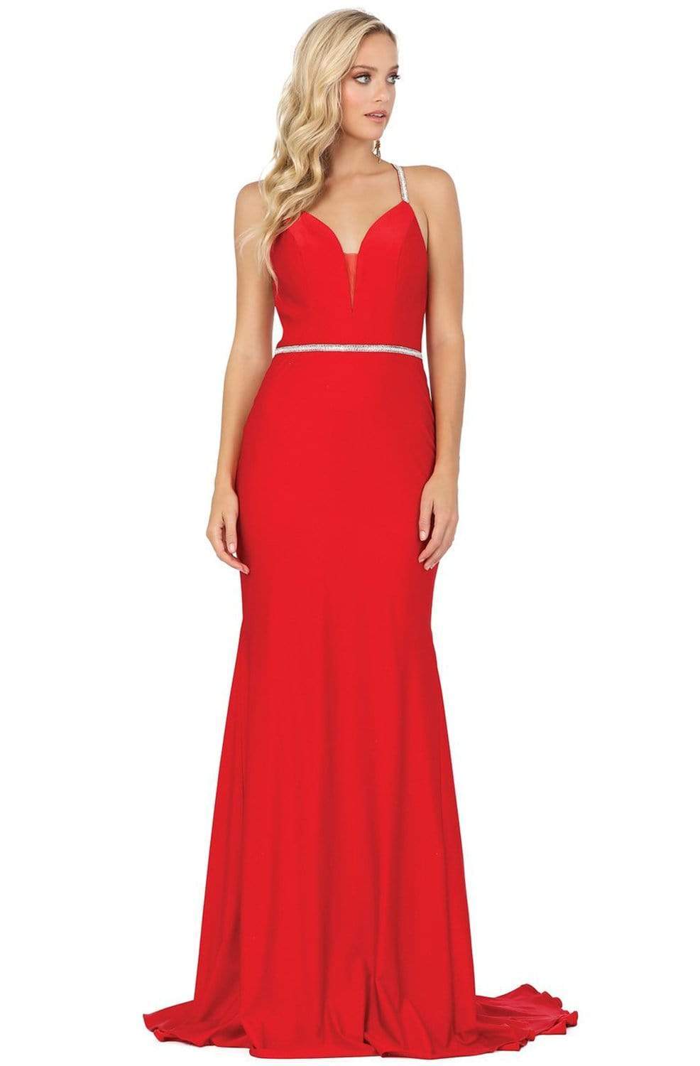 Dancing Queen - 4078 Metallic Strapped Racerback Trumpet Dress Evening Dresses XS / Red