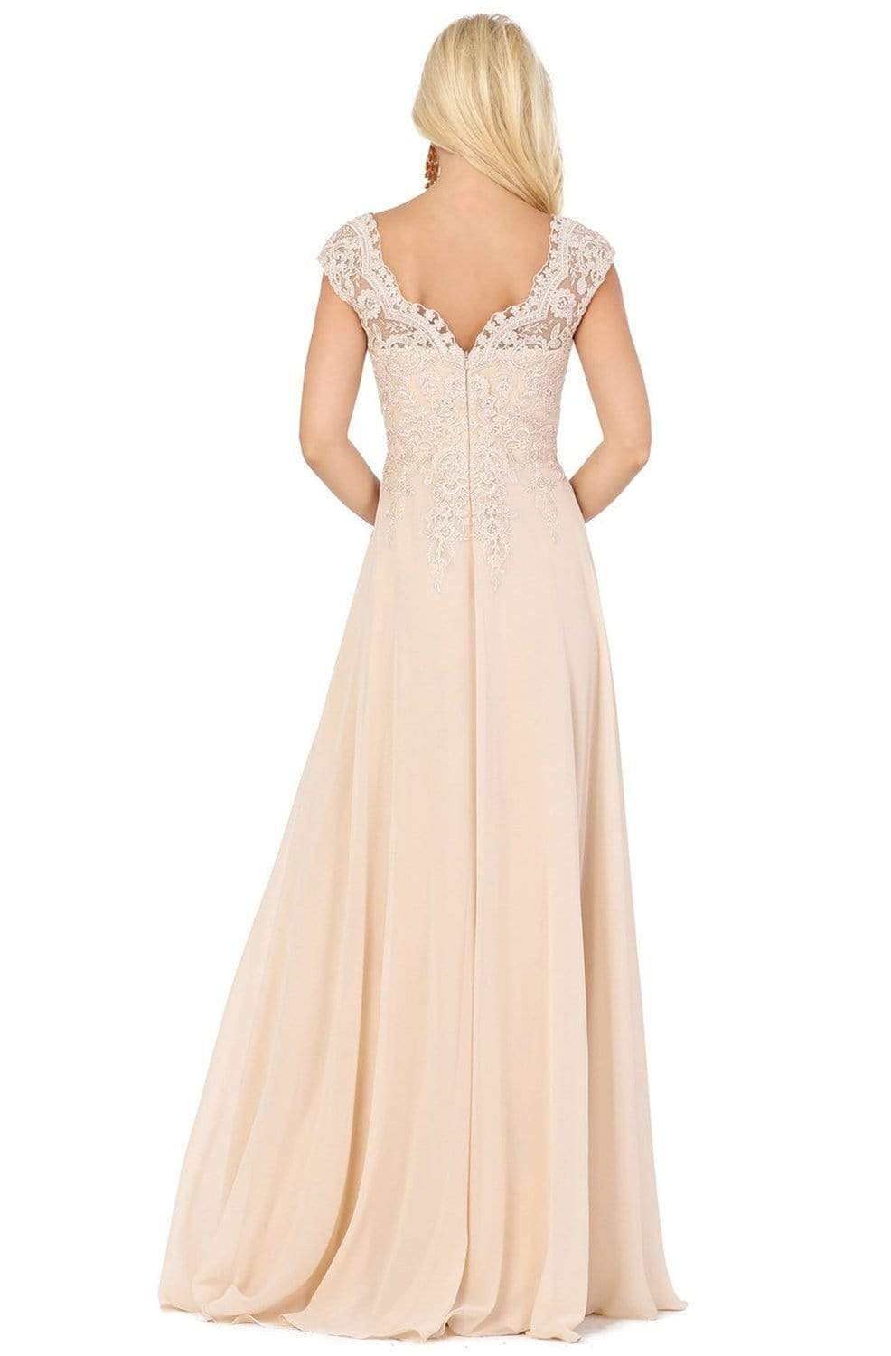 Dancing Queen - 4122 Sheer Cap Sleeve Floral Lace Bodice Dress Mother of the Bride Dresses