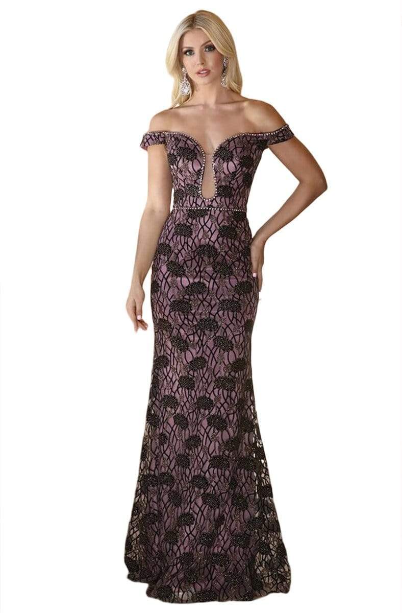 Dancing Queen - 4132 Embellished Off-Shoulder Prom Dress Prom Dresses XS / Mauve