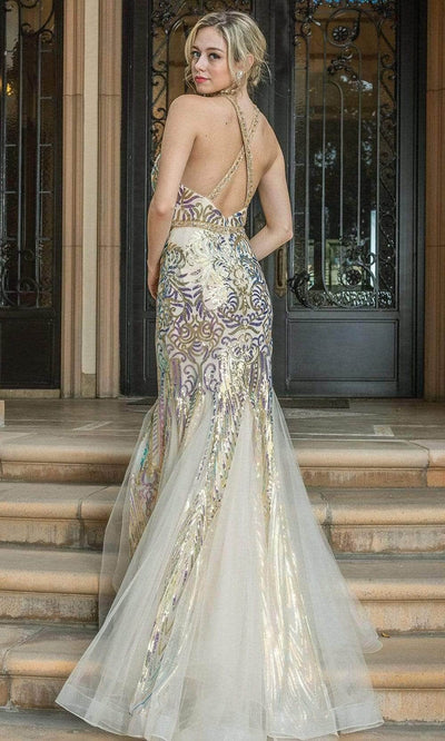 Dancing Queen - 4219 Embellished Fitted Sleeveless Evening Dress Prom Dresses S / Champagne