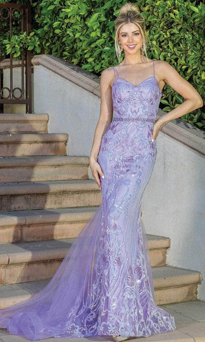 Dancing Queen 4220 - Embroidered Sleeveless Deep V-neckline Prom Dress Special Occasion Dress XS / Lilac
