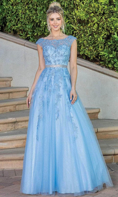Dancing Queen 4245 - Embroidered Bateau Neck Prom Dress Special Occasion Dress XS / Bahama Blue