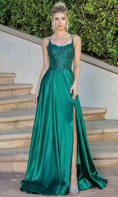 Dancing Queen 4247 - Embroidered Scoop Neck Long Dress Special Occasion Dress XS / Hunter Green