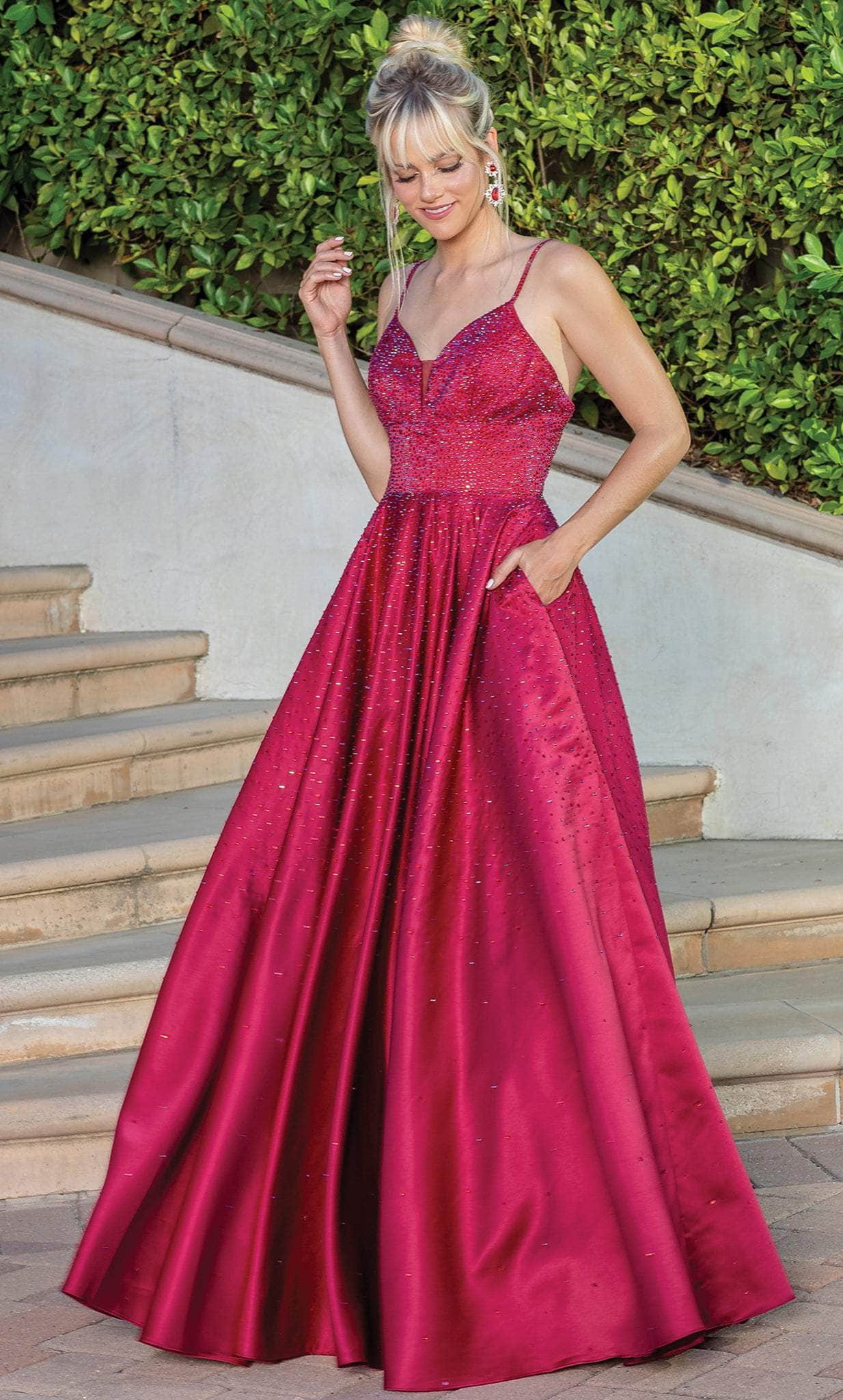Dancing Queen 4256 - Satin Gown With Pocket Evening Dresses XS / Burgundy