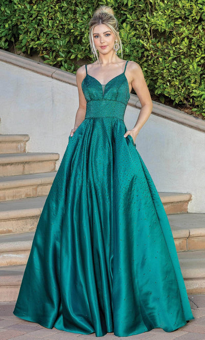Dancing Queen 4256 - Satin Gown With Pocket Evening Dresses XS / Hunter Green