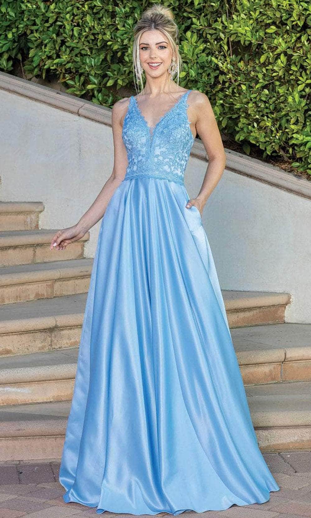 Dancing Queen 4260 - Embroidered Sleeveless V-neck Prom Dress Special Occasion Dress XS / Bahama Blue
