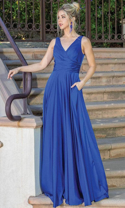 Dancing Queen 4262 - Sleeveless Satin A-Line Prom Dress Special Occasion Dress XS / Royal Blue
