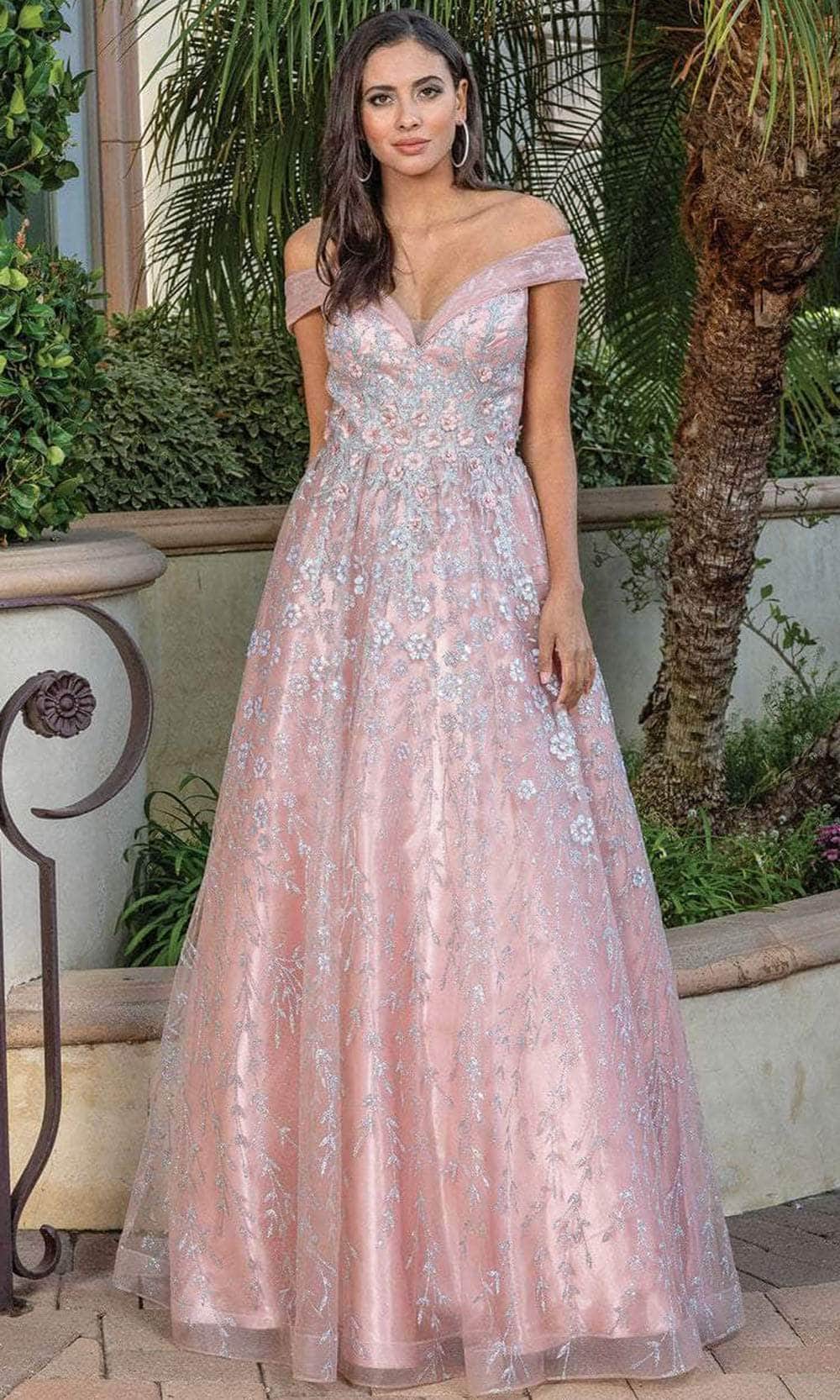 Dancing Queen 4273 - Off-Shoulder A-Line Long Gown Special Occasion Dress XS / Rose Gold