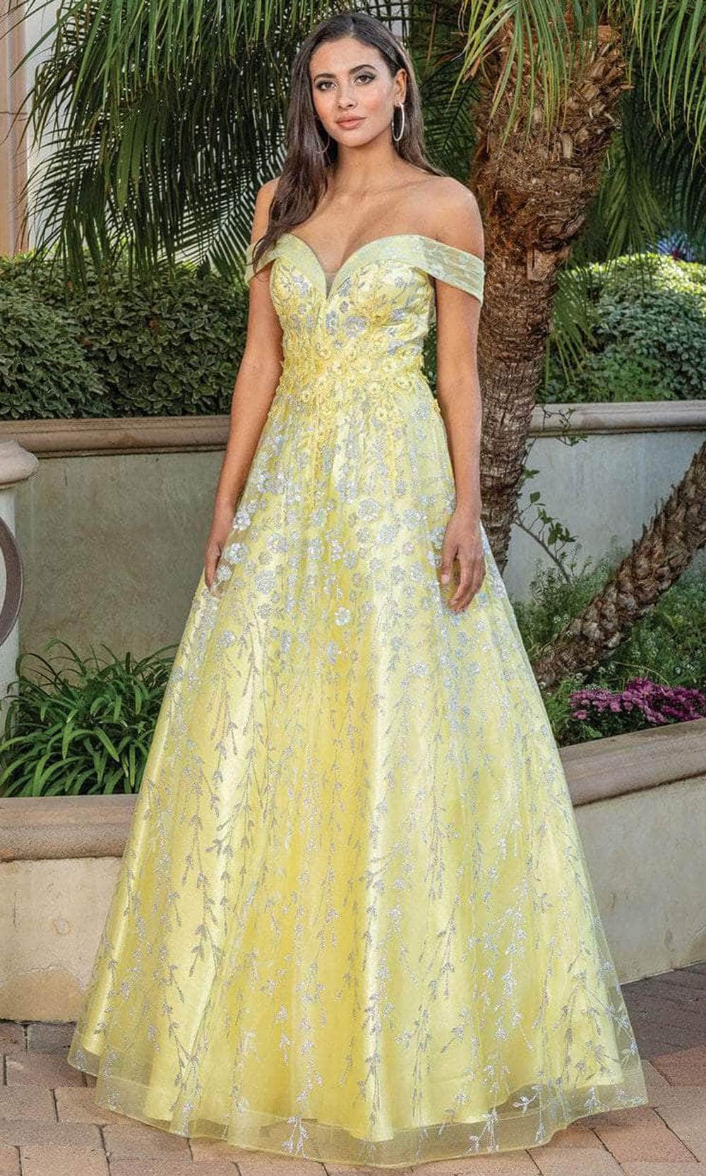 Dancing Queen 4273 - Off-Shoulder A-Line Long Gown Special Occasion Dress XS / Yellow